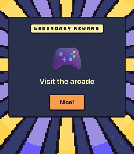 A kid unlocking a reward called Visit the arcade in Sidequest