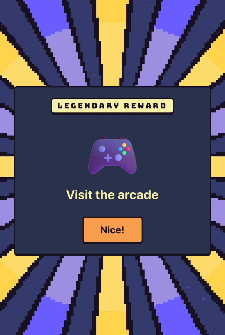 A kid unlocking a reward called Visit the arcade in Sidequest